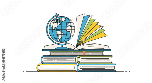 Stack of books with a globe on top.