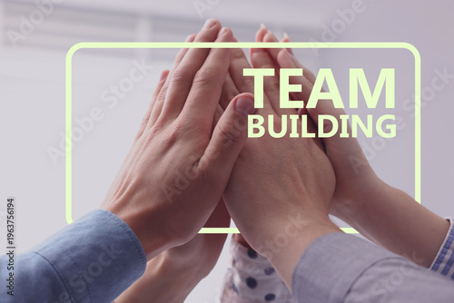 Fotografía Team building. Group of business people joining hands, closeup