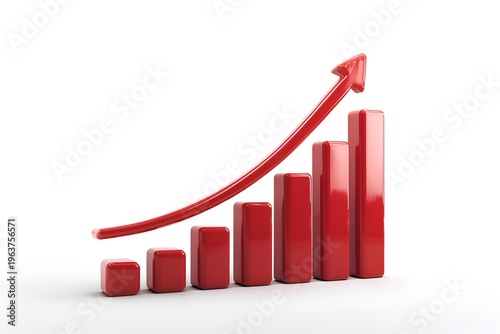 A red bar graph steadily climbs upward showing positive growth and success against a clean white background highlighting financial achievement. Free Download A red bar graph steadily climbs upward showing positive growth and success against a clean white background highlighting financial achievement. - GFXLoad
