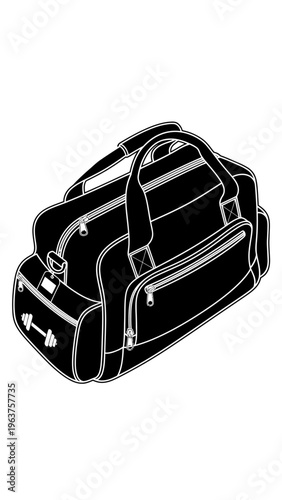 Black and White Duffle Bag Illustration.