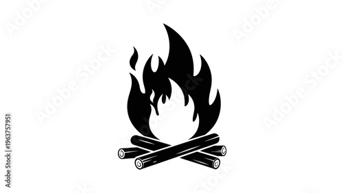Black and white campfire icon symbol.