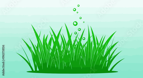 Green grass blades with bubbles rising.