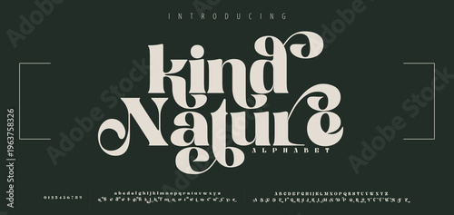 Kind Nature Elegant alphabet letters font and number. Classic Copper Lettering Minimal Fashion Designs. Typography fonts regular uppercase and lowercase. vector illustration