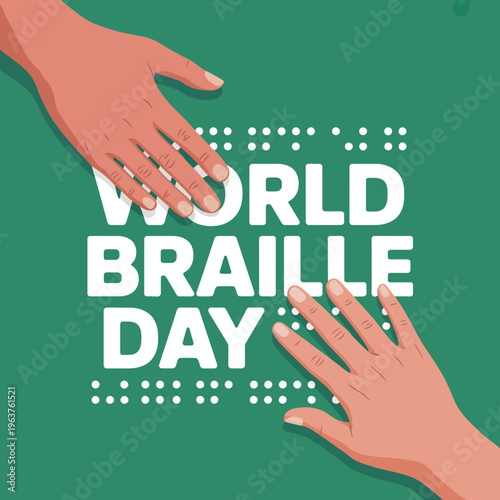 Hands Reading Braille Alphabet Letters.