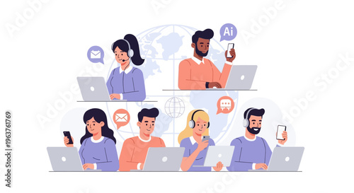 Diverse group of people working remotely.