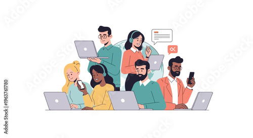 Diverse group of people working together.