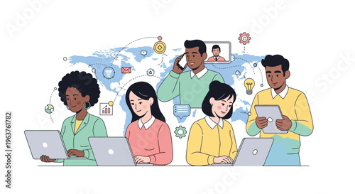 Diverse group of people working together.