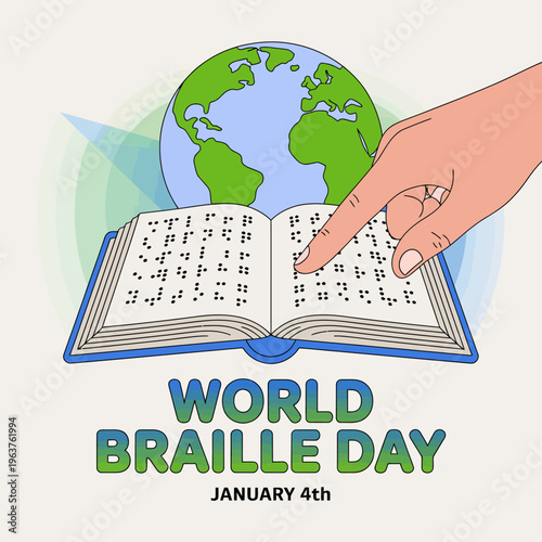 Hand reading Braille book closeup.