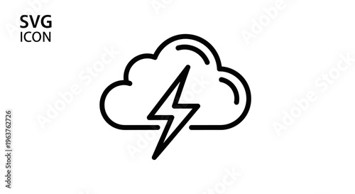 Black Cloud with Lightning Bolt Icon.