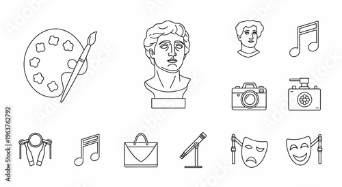 Various art and creative symbols.