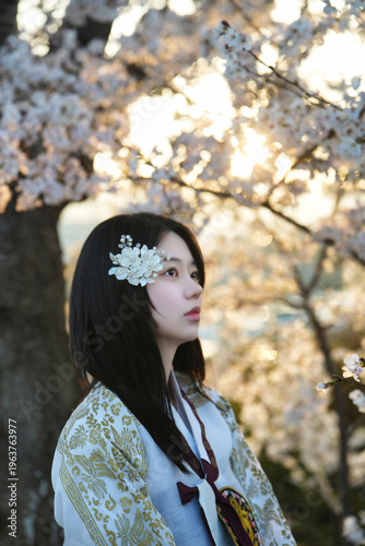 한복 입은 여성의 봄날 감성 야외 초상