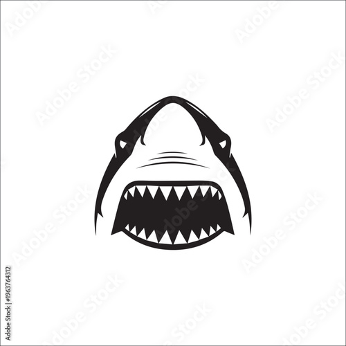 Shark's Fierce Grin: A minimalist depiction of a shark's head, showcasing its formidable teeth in a powerful display of the ocean's apex predator.