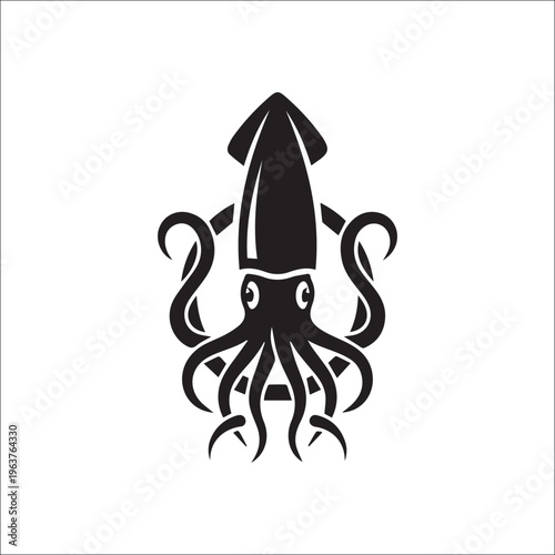 Squid Silhouette: A striking silhouette of a squid, captured in bold black and white, showcases the intricate details of its form.