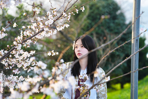 한복 입은 여성의 봄날 감성 야외 초상