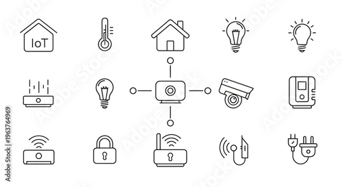 Smart home automation system icons.