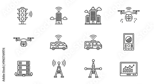 Technology icons for communication network.