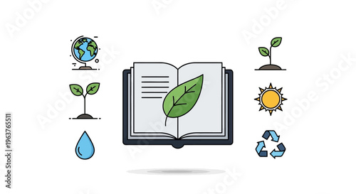 Green leaf on book page.