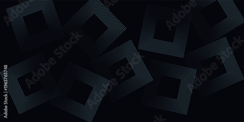 black abstract background with shining geometric lines. Modern shiny blue rounded square lines pattern. Elegant graphic design. Futuristic technology concept