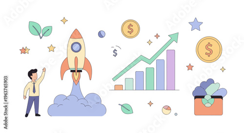 Flat vector illustration of business growth and startup success