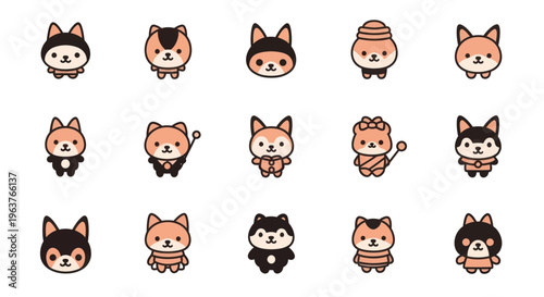 Cute Kawaii Animal Characters, Vector Icons, Flat Design