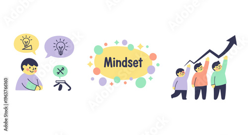 Flat Illustration of Growth Mindset, Success, and Teamwork