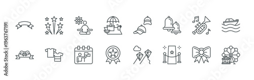 Quadro su tela bundle of 16 thin line independence day icons such as awfck#042 banner, rzoyr#03