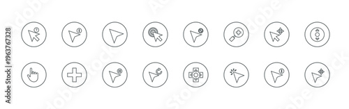 bundle of 16 thin line selection and cursors icons such as haj#069 selection, yyhdu#023 hand pointer, 75mxr#056 cusor, y211v#094 add, ky8v8#085 cursor, uh8r1#058 cusor, oguoo#083 selection,