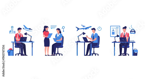 Flat Style Illustration of Aviation Business and Travel