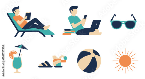Flat Icon Set: Summer Beach Vacation Lifestyle Objects