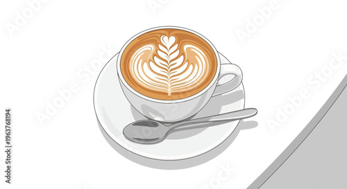 Hot chocolate cup with marshmallows and steam, graphic illustration.