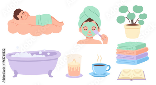 Flat Illustration of Spa and Relaxation Elements for Wellness