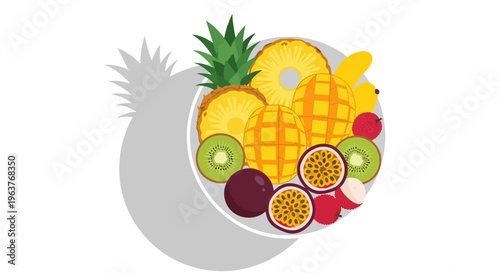 A vibrant platter of assorted tropical and exotic fruits.,"