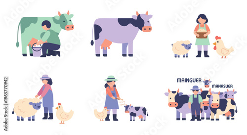 Farm Animals and Farmer Illustrations: Livestock and Agriculture Flat Art