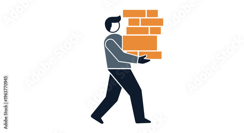 Construction worker carrying bricks in flat vector art style