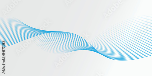 Abstract Blue Flowing Wave Lines on Light Background