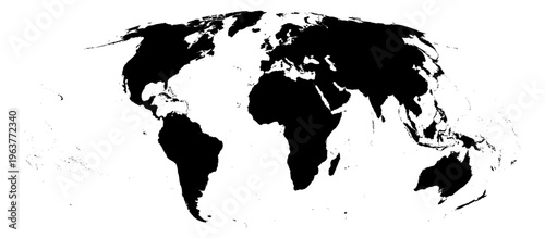 Mollweide projection world map unified solid black without Antarctica global vector graphic geography silhouette shape national border design isolated transparent background atlas eps
