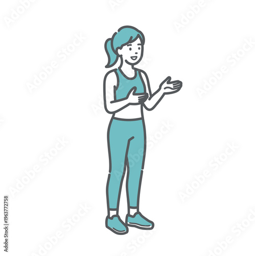 笑顔で会話・相談をするスポーツウェア姿の女性のイラスト