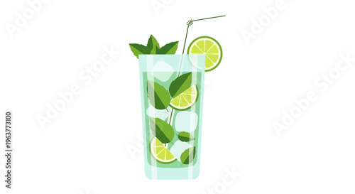 Refreshing mojito cocktail with lime and mint