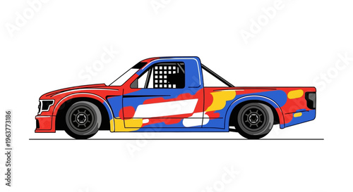 Vibrant Race Truck Illustration on White Background