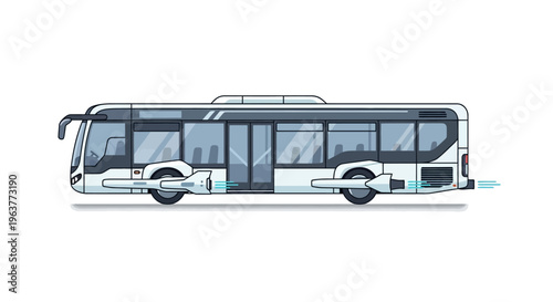 Futuristic electric bus in a clean, modern illustration.