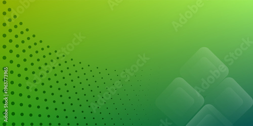 Green Abstract Gradient Background With Halftone Dots and Rounded Geometric Shapes for Modern Design