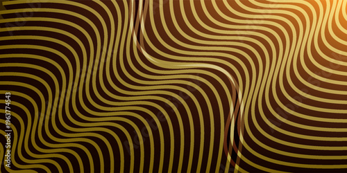Abstract Gold And Brown Wavy Lines Pattern Background With Retro Optical Flow And Elegant Texture
