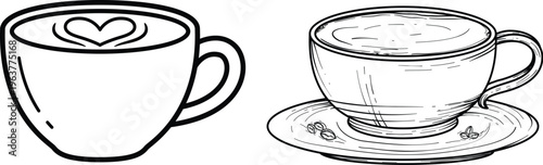 Coffee cup icon in outline and solid styles. Suitable for cafe and restaurant menus, coffee shops, beverage apps, breakfast concepts, kitchen interfaces, food services, and modern UI design. Coffee.