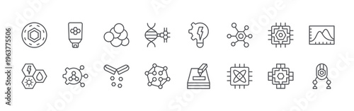 bundle of 16 editable thin line nano technology icons including nano, energetic, nano, material, nacale, nanobiotechnology, nanoparticle, nanocomposite. editable stroke vector illustration