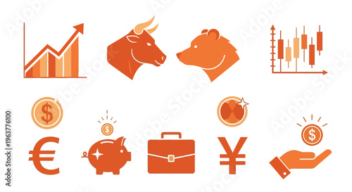 Financial Symbols and Icons in Orange.