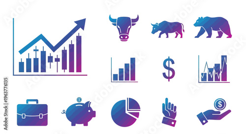 Financial Business Icons and Graphs Display.