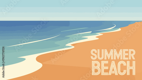 Foto A minimalist illustration depicts a serene beach scene with a gentle curving sho