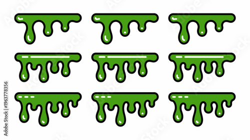 A pattern of bright green slime droplets arranged in a grid mimicking a viscous flowing substance high quality professional detailed modern elegant stylish clean crisp vibrant