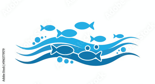 Blue fish swimming in ocean waves.