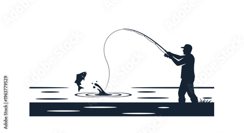 Man and dog fishing in water.